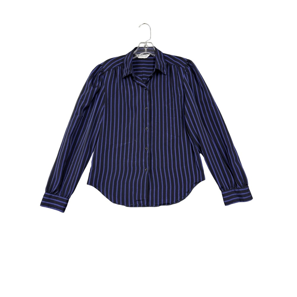 Jordan New York Shirt Womens Medium Black Purple Striped Long Sleeve Blouse